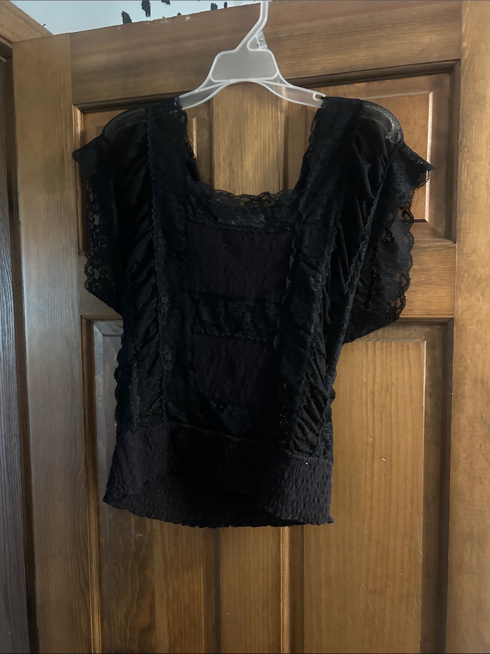 Free People Black Lace Square-Neck Blouse